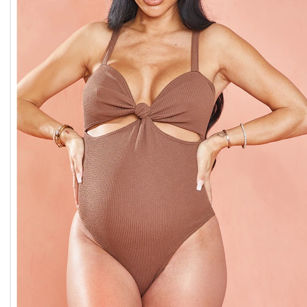 Maternity Chocolate Crinkle Cut Out Swimsuit